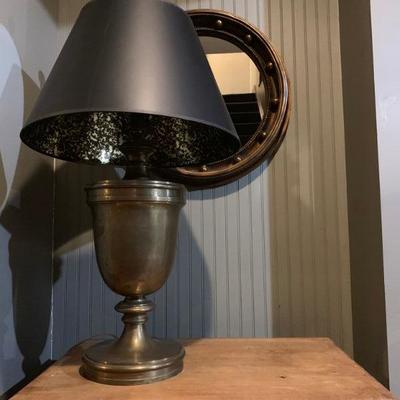 42. Oversized Brass Lamp with Marbled Shade