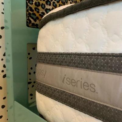 7. Modern Canopy Bed in Teal with Teal Leopard Print Inset Headboard, 85 x 61 x 80
