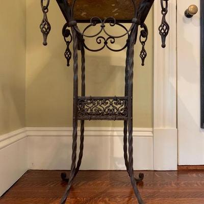 30. Wrought Iron Stand with Marble Top, 17 x 17 x 32
