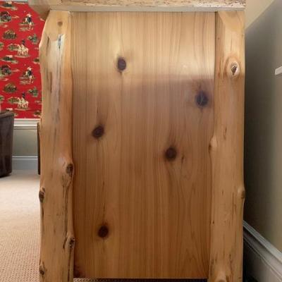 12. Cedar Log Bunk Bed, SET. Set includes bunk beds, 87 x 48 x 71, PLUS four drawer dresser, 44 x 24 x 36.