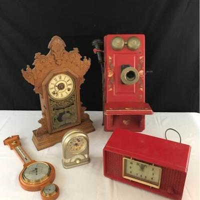 Antique & Vintage Clocks and Wall Phone