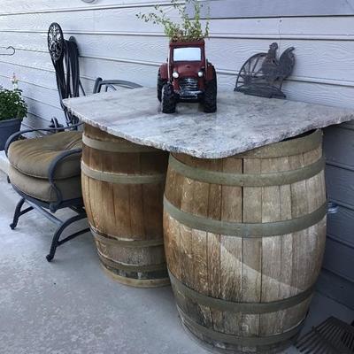 Wine barrel bar with granite top 