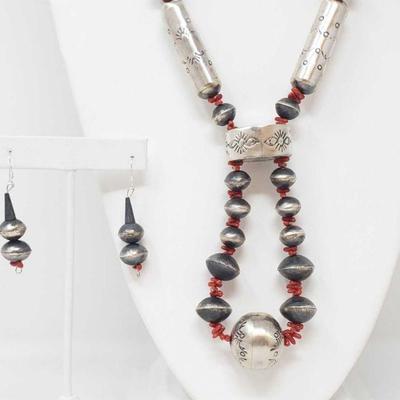 160: RARE Sophia Becenti Large Sterling and Blood Red Coral Lariat Necklace Set 126.9g
RARE Sophia Becenti Large Sterling and Blood Red...