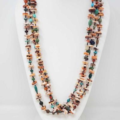 157: Colorful 3 Strand Sterling Silver Native American Spiny Oyster, Turquoise and Heishi Necklace
Colorful 3 Strand Sterling Silver...