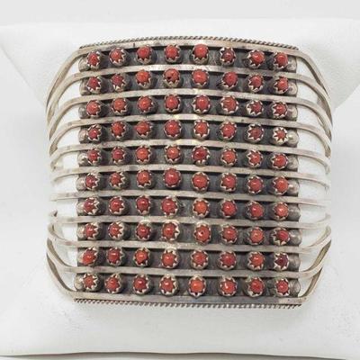 156: Zuni 10 Row Handmade Sterling Silver Coral Bracelet -S. Livingston Bracelet
Zuni 10 row Handmade Bracelet made out Sterling Silver...