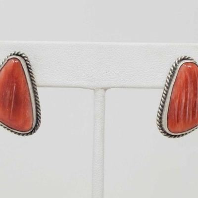 164:Beautiful Native American Spiny Oyster Sterling Silver Studs!! Artist Marked 
Beautiful Native American Spiny Oyster Sterling Silver...