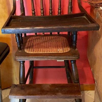 Pristine antique highchair with cane seat and tray