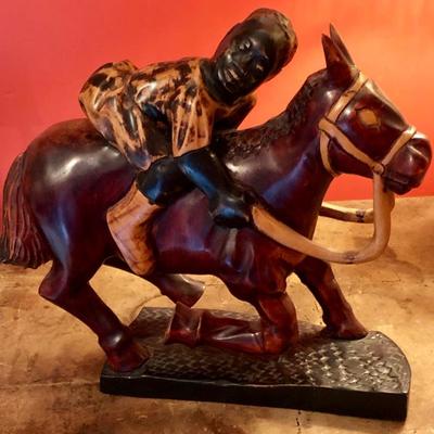 Large hand carved vintage black americana woman on horse