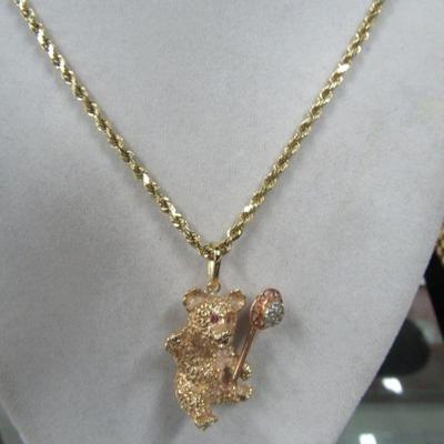 14kt Gold Teddy Bear Pendant Necklace