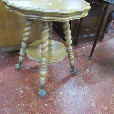 Antique Oak Glass Clawfoot Table