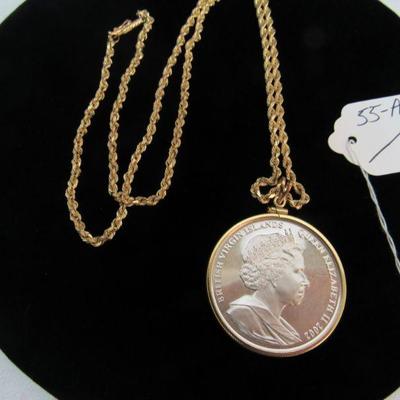 BVI $10 Silver Coin 14kt Gold Chain