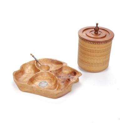 Root Hand Carved Asian Fir Stump Tray, Cloisonne Spoon & Woven Ice Bucket ends 8/27 8:43 PM ET