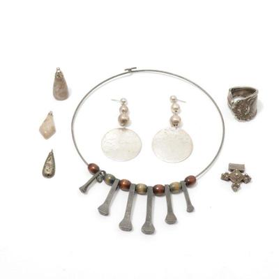 Silver Tone Retro Jewelry with Fossilized Coral Pendants ends 8/26 8:56 PM ET