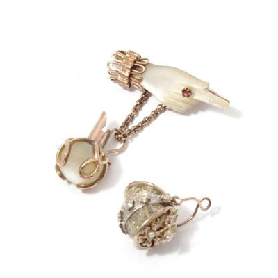 French Victorian Mother of Pearl Pointing Hand Dangle Brooch & Floral Pendant ends 8/26 @ 8:20 PM ET