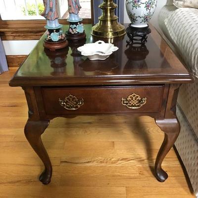 Mahogany end table w/drawer and brass pulls
Price: $60