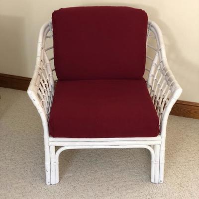 White bamboo chair w/2 zippered cushions
Price: $60