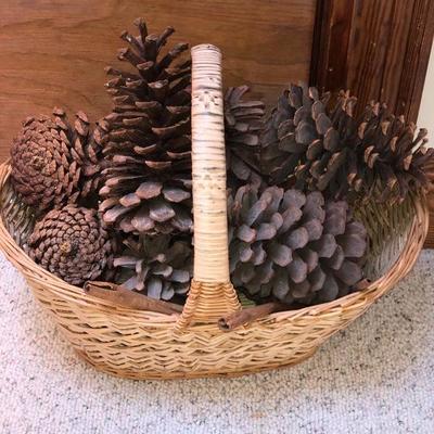 Wicker basket w/large pinecones
Price: $4 