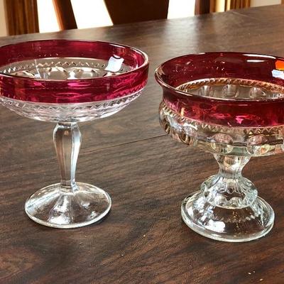 Kings Crown â€œThumbprintâ€ Footed candy dish
Pictured on left to right Price: $8 and $12