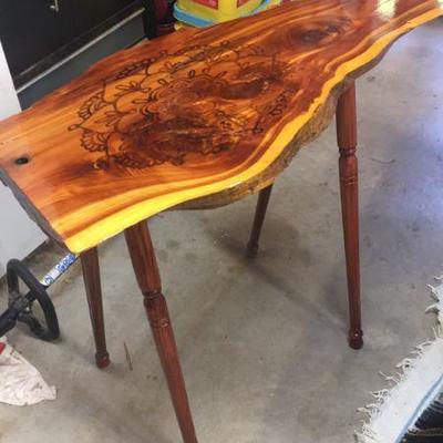 handmade cedar table wood burn design