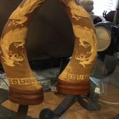 etched carved horns 