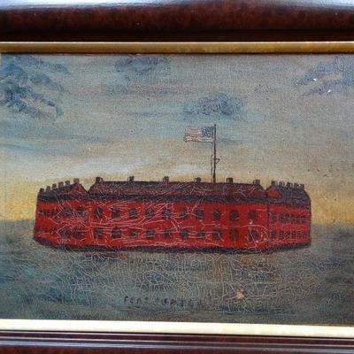 Primitive painting from the mid 19th century of Fort Sumter . Where the Civil War began.  A true rare classic 