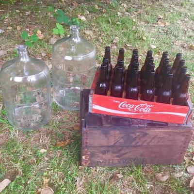 5 gallon glass carboy and Blatz Milwaukee wood crate
