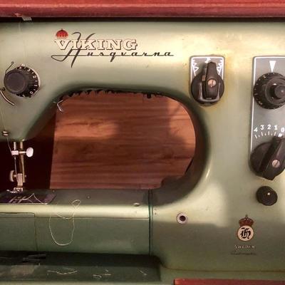 1962 Green Viking Husqvarna Sewing Machine in Cabinet (with original purchase receipt)  - $195 