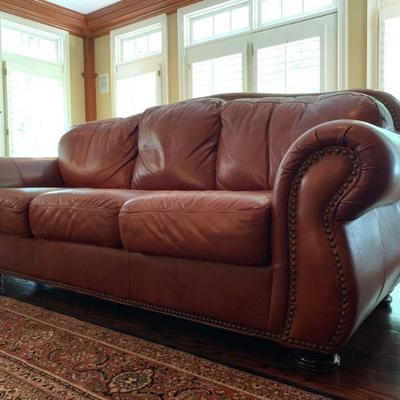 Leather Three Seat Sofa with Nail Head Trim, PAIR AVAIL