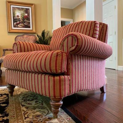 Ethan Allen Striped Velvet Armchair, Pair Available