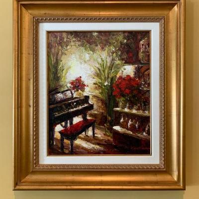 Kristina, Piano and Roses, Gilt Frame