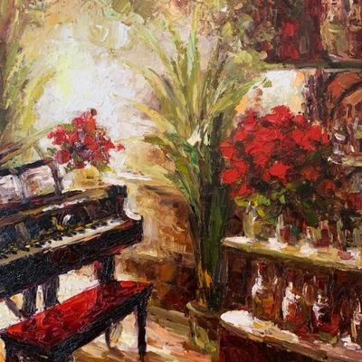 Kristina, Piano and Roses, Gilt Frame