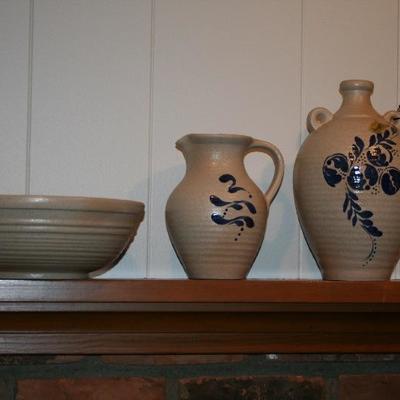 Cobalt Blue Floral Motif Stoneware Pottery 