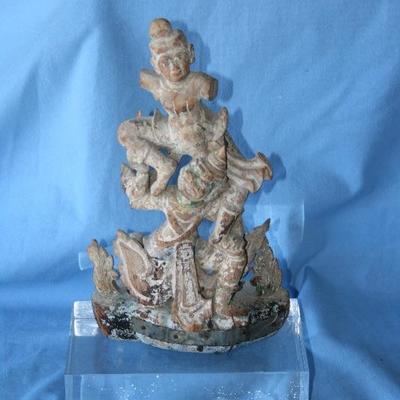 OLD HAND CARVED WOOD THAILAND STATUE of the spirit Phi Pop