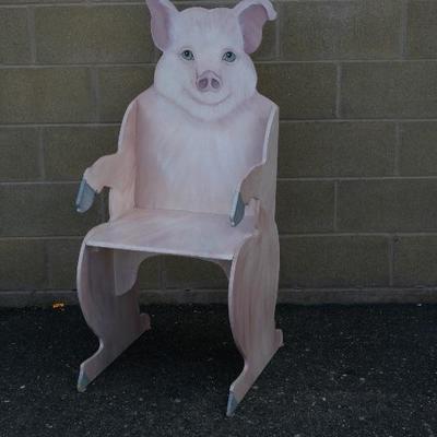 Hand Painted Folk Art Pig Chair 