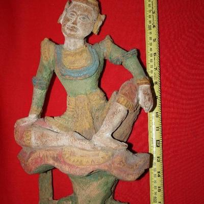 OLD THAILAND HAND CARVED WOOD GODESS FIGURE