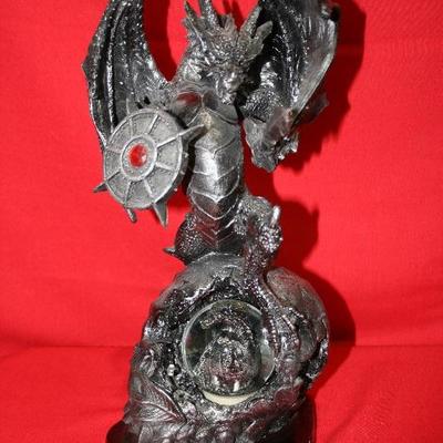 Dragon Figurine Standing on Skull w/Crystal Ball of Baby Dragon