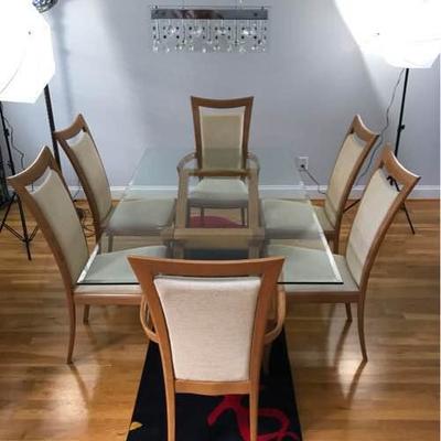 Beveled Glass Top Dining Table & 6 Chairs