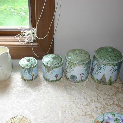 Bird Houses and Butterfly Gardens 4 piece Porcelain Canister Set 
