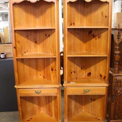  PAIR of Country Style Pine Contemporary One Drawer Corner Shelf Units

Auction Estimate $200-$400 â€“ Located Inside 