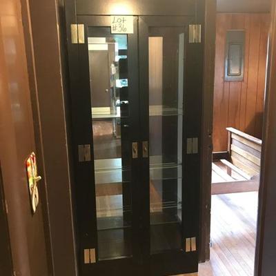 Black and Gold Glass Display Cabinet with 3 Glass Shelves