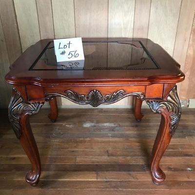 Cherry Finish End Table with Glass Top