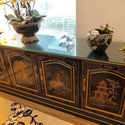 Chinese Black Lacquer Low Console/Credenza - $495 - (76W  18D 30H)