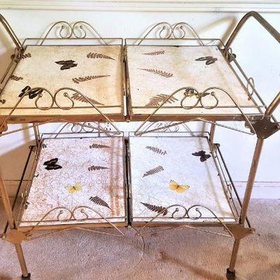 MCM brass tea cart with 4 laminate removal trays