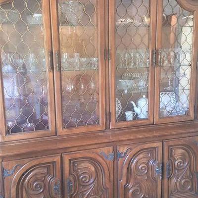 Italian Baroque China hutch.  4 doors,  drawers hidden behind bottom doors