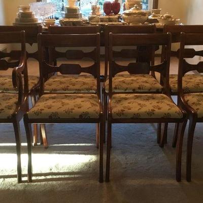 8 Drexel Regency style dining chairs (1 Arm and 7 Armless)