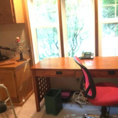 Mission style office desk, Ergonomic Office Chair, Storage Cabinet (there are 2). Not shown (Dell Laptop, HP Officejet printer 6600).