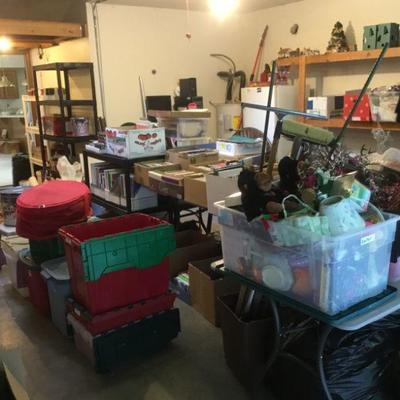 Garage full of stuff to discover. Holiday Boxes, Candles, Household chemicals, Yard Tools, Boxes of Books and so much more.