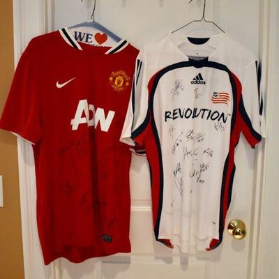 Autographed Manchester United and New England Revolution jerseys