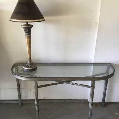 Grey Metal Table and Lamp