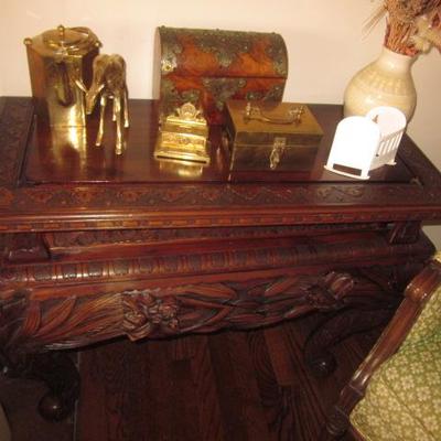 Carved Antique Accent Tables & Brass Collections 
